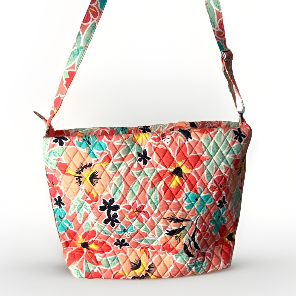 Vera Bradley XL Shoulder Hobo Bag Retired Rain Forest Lily Coral With Tags - 17"